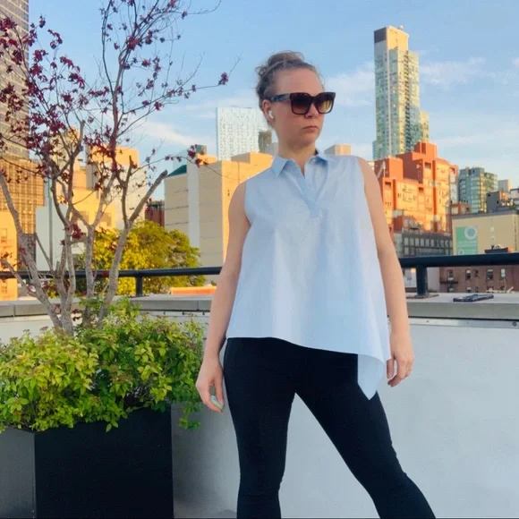 🚢 NWT BECKEN High-Low Sleeveless Blue Blouse - Picture 11 of 16